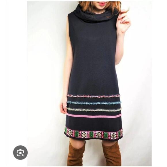 Desigual Sleeveless Jersey Shift Dress Cowl Neck Embroidered M/L Artsy Boho - Picture 1 of 14